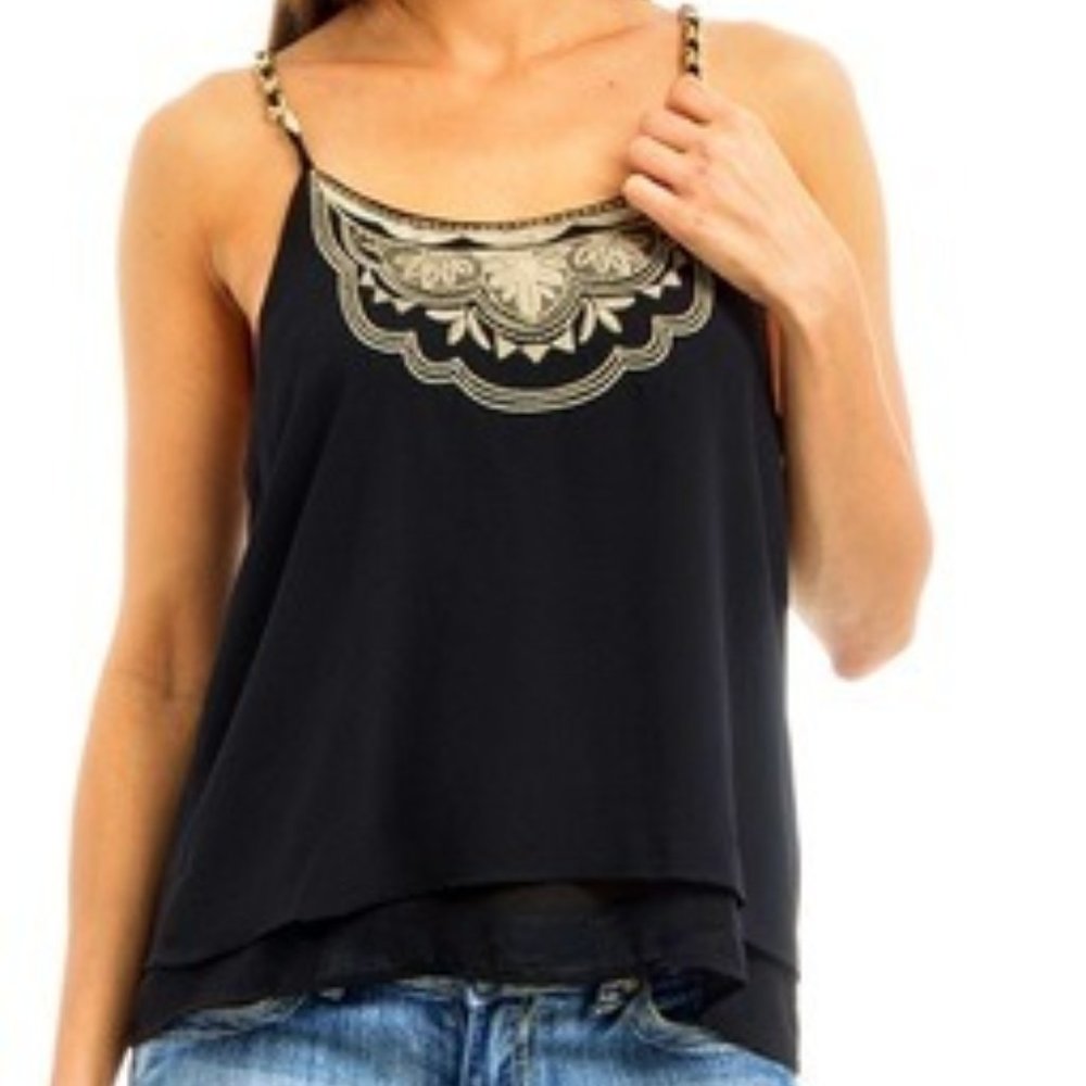 Bohemian Chain Strap Sleeveless Black Top Size L